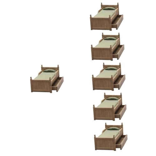 HEMOTON 6 STK Puppenhaus antikes Bett kinderzimmer zubehör holzmöbel Mini-Zubehör Mini-Hausaccessoire Spielzeuge Modelle Bettmodell Spielzeug Mini-Hausbett Miniatur Minibett Retro-Bett von HEMOTON