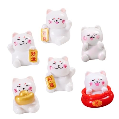 HEMOTON 6st Glückliche Katzenverzierung Kleine Katzenfiguren Kleine Glückliche Katzenfiguren Mini-Katzen-sammlerstücke Feengarten Katze Glückskatzen-kuchenfigur Katzenkuchenfigur Harz von HEMOTON