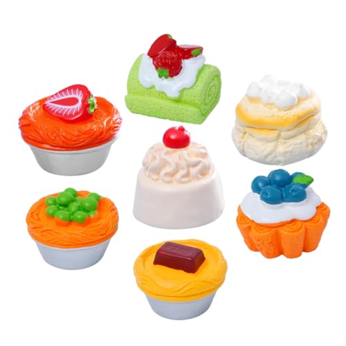 HEMOTON 7st Miniaturdesserts Puppenhaus-Miniatur-Essen Kleine Kuchen Kleine Obstkuchenfigur Kunstkuchen Zum Ausstellen Realistisches Spielzeugfutter Dessert-simulationsmodell Harz von HEMOTON