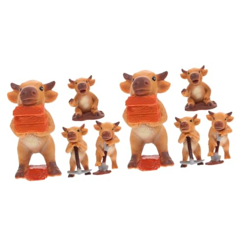 HEMOTON 8 STK Arbeiter Kalb Modell Zubehör für Spielhäuser Wilde Tiere kinderzimmerdeko Room Decoration Modelle Ornament Kuhdekorationen Kuh Handwerk Braunbär Spielzeug die Kuh Statue von HEMOTON