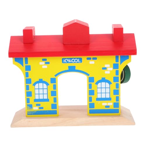 HEMOTON Barrikade Spielzeug Bahnhof Gebäude Modell Kinder Gebäude Spielzeug Bahnhof Spielset Eisenbahn Tankstelle Bahnhof Spielzeug Montessori Spielzeug Puzzle Spielzeug Holz von HEMOTON