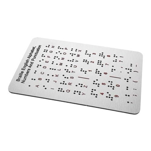 HEMOTON Braille-Alphabet-tafel, Edelstahl, Erhabene Punkte, Braille-Schrift Für Anfänger, Zahlen, Pädagogisches Hilfsmittel Für Blinde, Sehbehinderte, Lehrmaterialien von HEMOTON