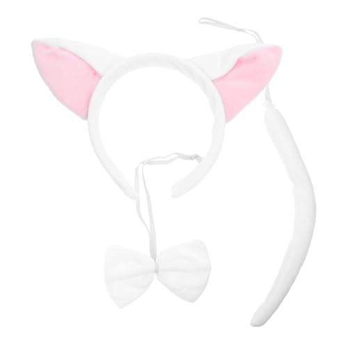 HEMOTON Halloween-Fuchs-Kostümset Plüsch-Fuchsohren-Stirnband Fliege Ausgefallene Tierkostüm-Accessoires Weiße Katze-Cosplay-Set Für Weihnachten Anziehparty von HEMOTON