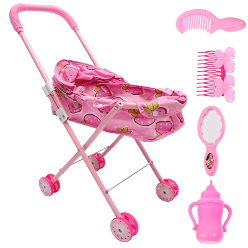 HEMOTON Kinderwagen Puppenwagen für Kleinkinder Puppenwagen interaktives Toys Kinderwagen für Puppen Puppenwagen für 5-jährige Mädchen Plastik Rosa von HEMOTON