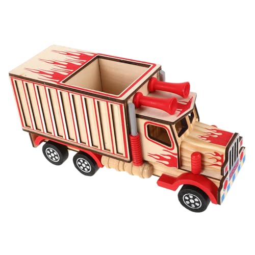 HEMOTON LKW-Modell LKW-Ornament Aus Holz Holz-LKW-Dekoration Autoschmuck Aus Holz Automodell Kleiner Lastwagen Spielzeuglastwagen LKW-Figur Miniatur-LKW-Ornament Ruck-Spielzeug Hölzern von HEMOTON