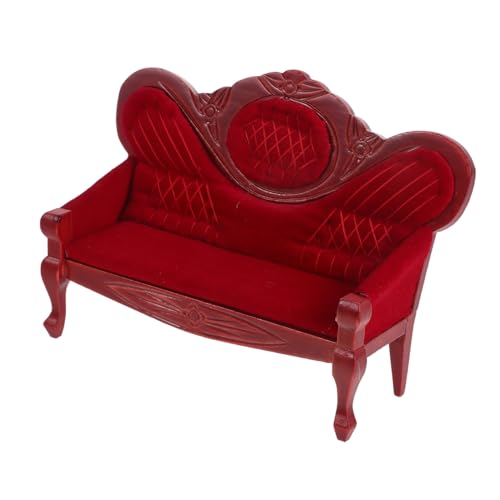 HEMOTON Mini-Sofa DIY Puppenhaus Holz Couch Puppenhaus Accessoires Puppenhaus Hobby Kreatives Spielzeug Puppenhaus-Miniaturmöbel Mini-Möbel Puppenhausmöbel aus Holz Miniatursachen rot von HEMOTON