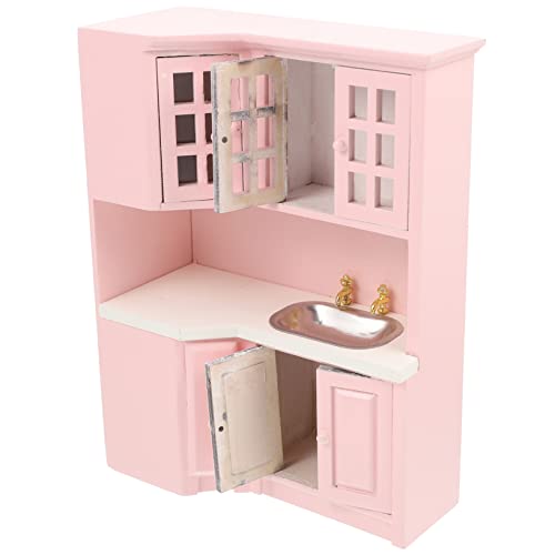 HEMOTON Puppenhaus Bausatz Miniatur Reiniger Speisekammer LED Spender Fensterzubehör Wassertrog Puppenhausmöbel Spielhausmöbel Mini Waschbecken Thekenmodell Holz Rosa von HEMOTON