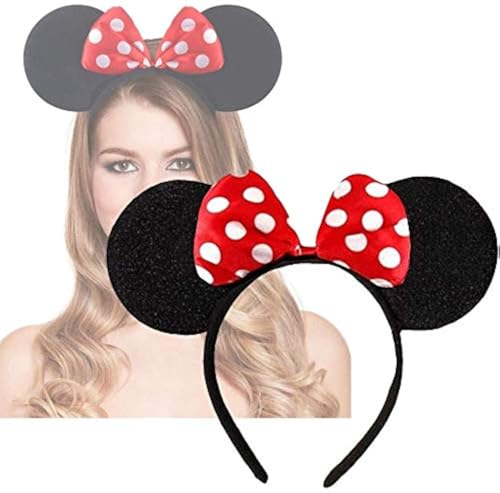 Minnie Mouse Ohren auf Haarreif mit roten und weißen Punkten gepunktete Schleife Stirnband für Erwachsene/Kinder – Kostüm Stirnband Zubehör – Party Dekoration Geschenk – UK (rote Polkadot-Schleife) von Henbrandt