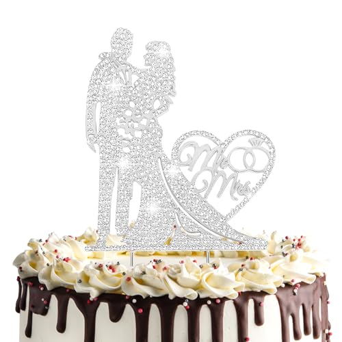 Cake Topper Hochzeit, Torten Topper Hochzeit mit Strass, Mr & Mrs Deko Hochzeit torte, Hochzeitstorte Deko, Cake Topper Hochzeit Personalisiert, Tortenstecker Hochzeit (Silber) von HENGBIRD