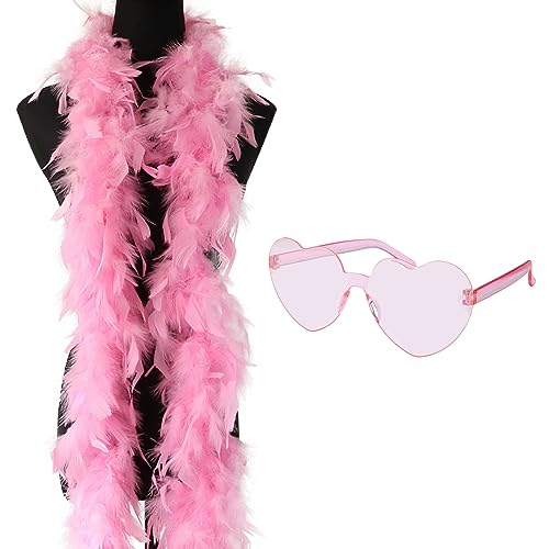 Federboa,2M Feder Boas mit Herzbrille,Kostüm Accessoire Karneval,Federboa Harry Styles,20er Jahre Charleston Burlesque,Tanzende Hochzeitspartys Cosplay Halloween Weihnachten Partys Festivals Karneval von HENGBIRD