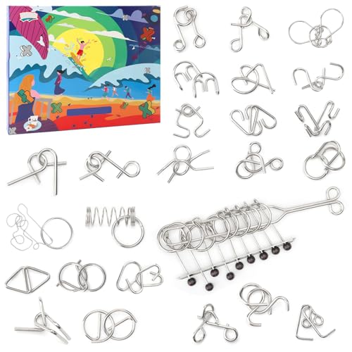 HENGBIRD 25 Stück Knobelspiele Metall, Metallpuzzle Metallknobellei Set IQ Spiele Geduldspiel Geschicklichkeitsspiel, Metal Puzzle Denkspiele Spielzeug Mini Geschenk für Erwachsene und Kinder von HENGBIRD