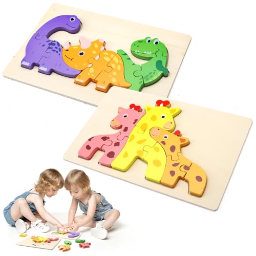 HENGBIRD 2er Pack Holzpuzzle für Kleinkinder Holzspielzeug Baby Steckpuzzle Holz Montessori Spielzeug Holzsteckspiel Lernspielzeug Pädagogisches Spielzeug Geschenk für Kinder Jungen und Mädchen von HENGBIRD