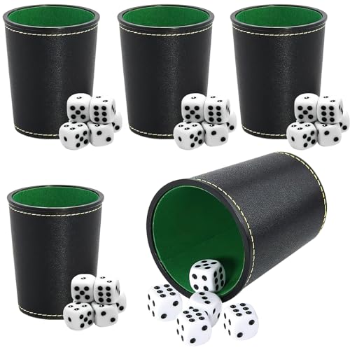 HENGBIRD 5er Würfelbecher Leder Set,Inkl 25 Würfel: Würfelspiel, Leder Würfelbecher, Reisespiele für Erwachsene von HENGBIRD