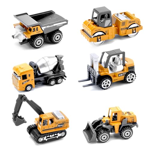 Baustellen Fahrzeuge Metall Kunststoff Bagger,Baufahrzeuge Spielzeug Auto für Kinder ab 2 Jahren Geschenke Mini Lastwagen Autos(Bagger Straßenroller Dumper Mischer Bulldozer Gabelstapler) von HENGBIRD