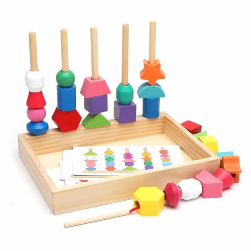 HENGBIRD FäDelspiel 3-In-1montessori Spielzeug Sortierspiel Steckspiel Motorikspielzeug Holz Sortier und Stapelspielzeug Geschenkideen für 3 4 5 JäHrige Kinder Spielzeug von HENGBIRD