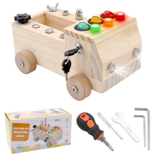 HENGBIRD Montessori Holz Schraubbrett Auto-Lichtschalter, Motorikspielzeug Motorikbrett Montessori Busy Board Holzspielzeug Lernspielzeug Geschenke für Kinder Jungen Mädchen ab 3 Jahre von HENGBIRD