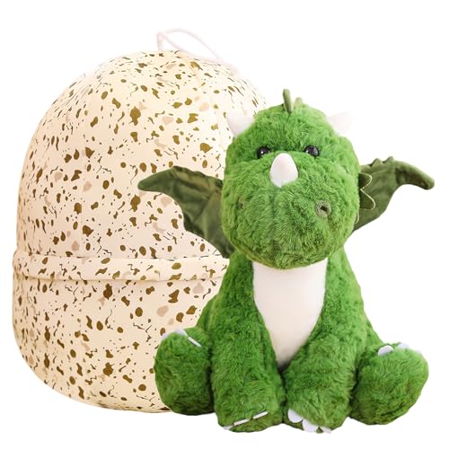 Plüsch Dinosaurier, Dinosaurier Im Ei Stofftier Plüschtier, Kuscheltier Plüsch Dinosaurier und Eierkissen, Kuscheltier Dino Baby im Ei Weich Dino Ei Ohnezahn Kuscheltier für Kinder, Jungen und Mädchen von HENGBIRD