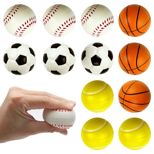 Stressball Kinder,12 Stücke Mini Antistress Bälle Fußbälle Basketbälle Tennisbälle Baseballs Geschenk für Kinder/Erwachsene,Vielseitige Bälle für Spiel Stressabbau Kindergeburtstag Freizeitsport von HENGBIRD