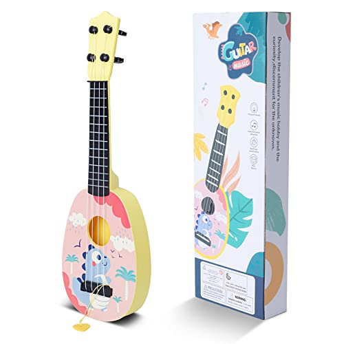 HENGI Gitarre für Kinder, 43cm Kindergitarre Musik Pädagogisches Spielzeug Für Anfänger Starter, Mini Gitarre mit 4 verstellbaren Saiten Weihnachten/Neujahr (Rosa) von HENGI