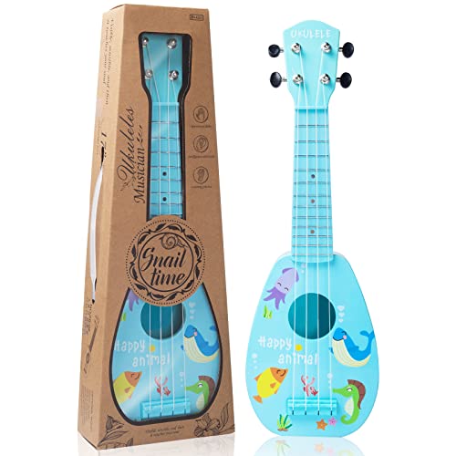 Kindergitarre, 17 Zoll Acoustic Gitarre Kinder, Ukulele mit 4 Saiteninstrumenten und Plektrenfür Anfänger Geeignet und Kinder, Neujahrsgeschenke(Blau) von HENGI