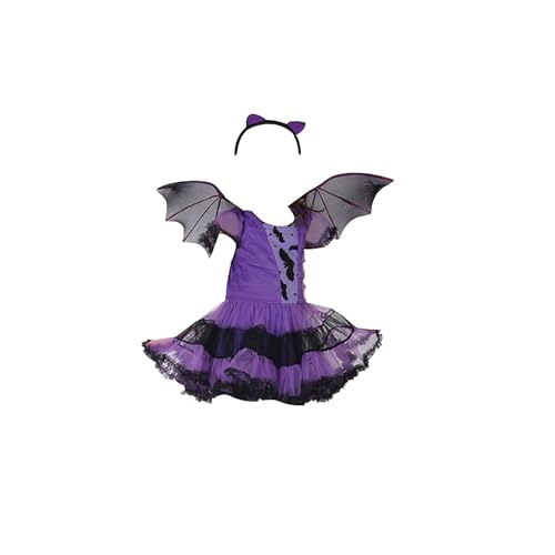 HEONSATI Baby Halloween Kostüm Hexen Zauberer Kostüm Kinder Fledermaus mit Ear Hut Meine ersten Halloween Outfits Mädchen Strampler Set Cosplay Kostüm Onesie Strampler Bodysuit Jumpsuit Sets-Lila von HEONSATI