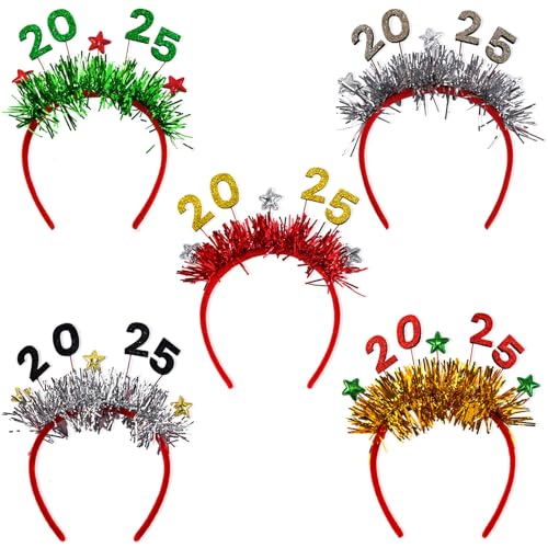 HEOUCH 5 Stück Weihnachtskopfschmuck, 2025-Weihnachts Haarreifen, Weihnachten Stirnband, Festliche und Leuchtende Farben, Geeignet für Weihnachten Silvester, Silvester Ball, Jahres Karneval Kleidung von HEOUCH