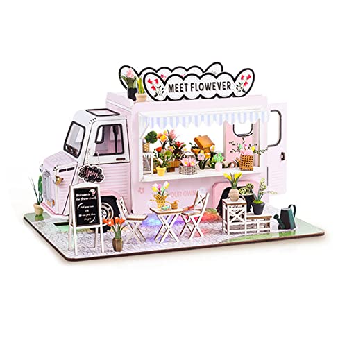 DIY-Miniatur-Puppenhaus-Bausatz, 3D-Puzzles, Mini-Blumenwagen, DIY-Modellbausätze, Miniatur-Haus-Bausatz, Maßstab 1:24, Handgefertigter Puppenhaus-Bausatz, Mini-Haus-Bausatz aus Holz von HERCHR