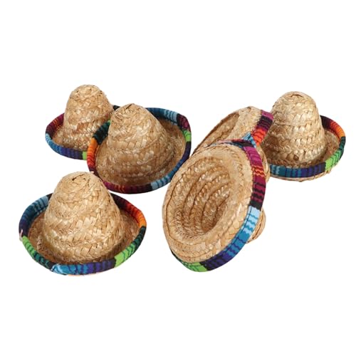 HERCHR 6 Stück Mini-Sombrero-Hüte, 9,4 Cm Mini-Partyhut aus Gewebtem Stroh, Fiesta-Hut, Mini-Serapes Für Flaschen, Tisch-Partyzubehör Für Themendekoration von HERCHR