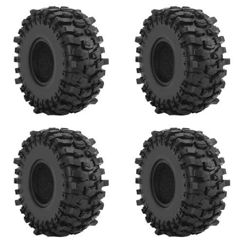 HERCHR RC Car Beadlock Wheels Felge, 4 Stück 1,9 Zoll RC Crawler Reifen Gummireifen Mit Schaumstoffeinlage Für 1/10 RC Crawler Car SCX10 Schwarz von HERCHR