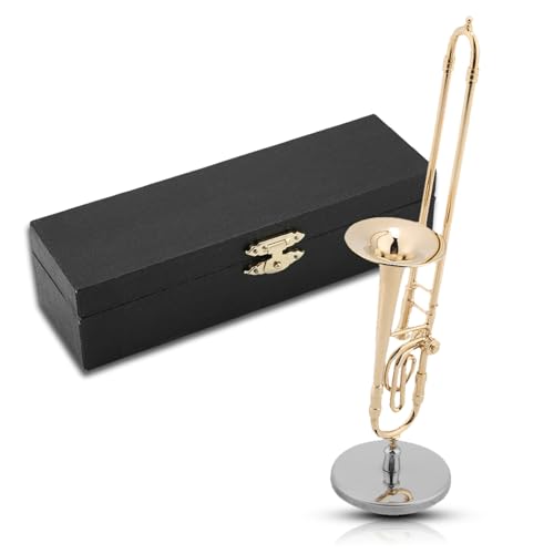 Miniatur-Posaune, 6,3 * 1,6 * 1,6 vergoldetes Instrument Modell musikalische Ornamente Replik Kreatives Handwerk mit Ständer und Fall für Büro Wohnzimmer Miniatur-Posaune, 6,3 * 1,6 * 1,6 vergoldetes Instrument Modell musikalische Ornamente Replik Kreatives Handwerk mit Ständer und Fall für Büro Wohnzimmer von HERCHR