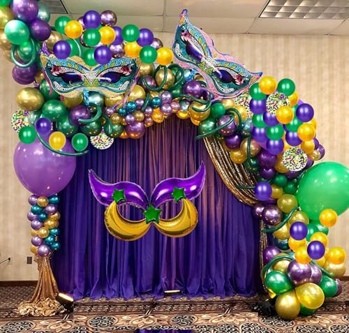 114 Stück Mardi Gras Ballons Girlande Kit Lila Grün Gelb Luftballons Mardi Gras Maske Mond Stern Folienballons für Mardi Gras Geburtstag Babyparty Dekoration von HEREER