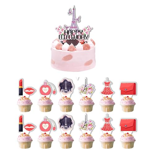 Paris Party Dekorationen,13 Pcs Eiffelturm Paris Kuchen Cupcake Toppers für Mädchen Geburtstag Paris Party Supplies Hochzeit Baby Dusche Dekorationen von HEREER