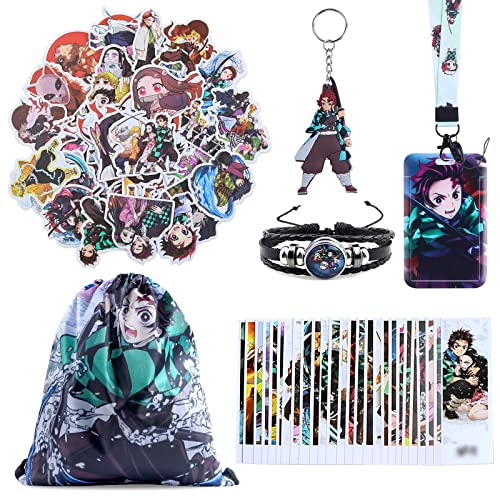 HERMJ Slayer Merch Geschenkset, 90 Pcs, Anime, Sticker, Keychain, Kordelzugbeutel, Armband, Lesezeichen, Kartenhaltern, für Fans. von HERMJ