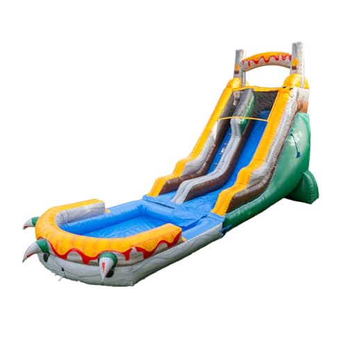 Herokiddo T-Rex Wasserrutsche mit abnehmbarem Pool, hohe Sitzhöhe, für Kinder und Erwachsene, kommerzielle Qualität, 100 % PVC-Vinyl, Outdoor-Hinterhof, Sommerspaß, aufblasbares Gebläse im von HERO KIDDO