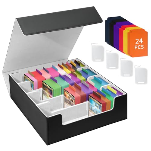 HESPLUS Kartendeck-Aufbewahrungsbox für Sammelkarten 3000 + MTG-Deck-Box mit 24 bunten Trennblättern, Kartenunterstützer, PU-Leder, Sammelkartenaufbewahrung für magische Spielkarten, TCG und von HESPLUS