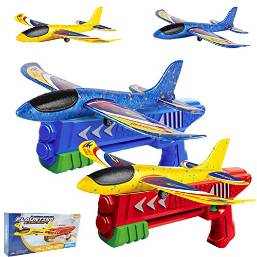 HETITU Flugzeug Spielzeug,2 Stück Styropor mit 2 Stück Katapult Pistole,Segelflugzeug Kinder Outdoor,Wurfgleiter Styroporflieger Katapult Pistole Kinderspielzeug von HETITU