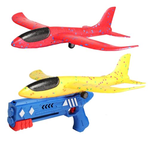 Flugzeug Spielzeug,2 Stück Styropor mit 1 Stück Katapult Pistole,Segelflugzeug Kinder Outdoor,Wurfgleiter Styroporflieger Katapult Pistole Kinderspielzeug von HETITU