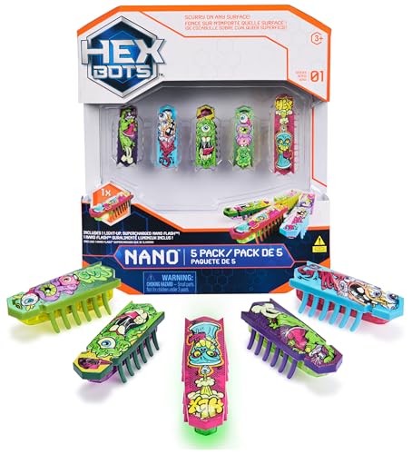 HEX BOTS Nano 5 Pack, 4 Nano Bots mit Bonus Flash Nano, sensorisches Spielzeug für Kinder & Katzen mit Vibrationstechnologie, Insektenspielzeug & Mini-Roboter Spielzeug für Kinder ab 3 Jahren von HEX BOTS