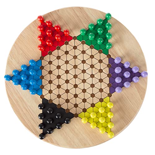 HEY! PLAY! 80-HJC93062 11 inch Chinese Checkers Set with 27.9 cm Wooden Board Traditional Pegs, Game for Adults, Boys and Girls by, Schwarz, Blau, Grün, Lila, Holz, Einheitsgröße von HEY! PLAY!