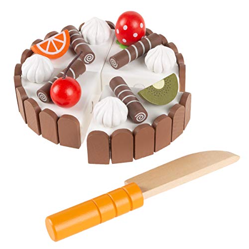 Hey! Play! Geburtstagskuchen-Kinder-Magnetisches Dessert aus Holz mit Schneidemesser, Obstaufsätze, Schokolade und Vanille-Wirbel, lustiges Spielparty-Essen von HEY! PLAY!