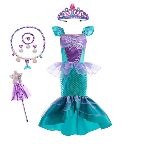 HEYOUTH Kostüm Meerjungfrau Mädchen,Meerjungfrau Prinzessin Kleid Mädchen,Arielle Prinzessin Kostüm,mit Lila Krone,Zepter,Schmuckset,Kostüm Kinder für Karneval Party Halloween Weihnachten Cosplay von HEYOUTH