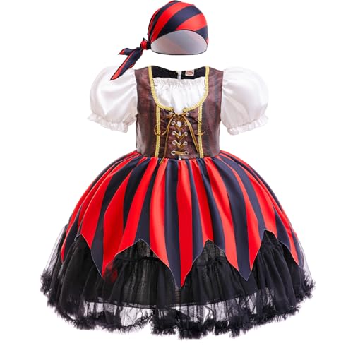 Piratenkostüm Kinder,Piraten Kleid Mädchen,Piraten-Rollenspiel-Kits,mit Piratenhut Kinder,Augenklappe Pirat,Piratentuch Kinder,für Halloween Karneval Verkleidung Cosplay Rollenspiel Fasching (130CM) von HEYOUTH