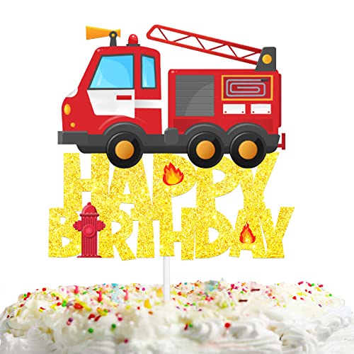 Gold Glitter Fire Truck Happy Birthday Black Cake Topper Feuerwehrmann Thema Decor Supplies Baby Shower Geburtstag Party Dekorationen von HEYUWING