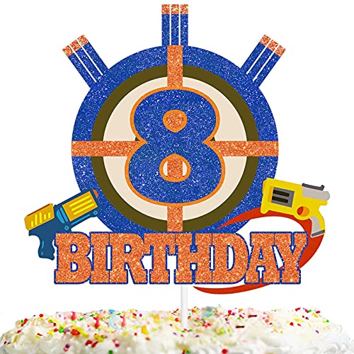 Gun Target Cake Topper Pick for Boys Girls 8th Birthday Dart Bullet War Theme Party Dekoration Supplies Gun Shooting Crosshairs Glitter Cake Decor for Cheer to 8 Years Old von HEYUWING