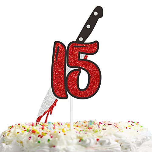 Knife 15 Cake Topper HalloweenThema Dekor Supplies Boy Girl Happy Birthday Party Jahrestag Hochzeit Dekorationen Red Glitter von HEYUWING