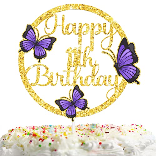 Lila Schmetterling 11 Tortenaufsatz Pick für Natur Insekten Garten Thema Dekoration Elf Drei Jahre alt Happy Birthday Party Dekor Supplies Gold Glitter von HEYUWING