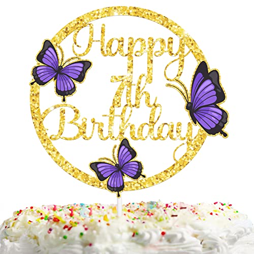 Lila Schmetterling 7 Kuchendekoration Pick für Natur Insekten Garten Thema Dekoration Sieben Jahre alt Happy Birthday Party Dekor Supplies Gold Glitter von HEYUWING