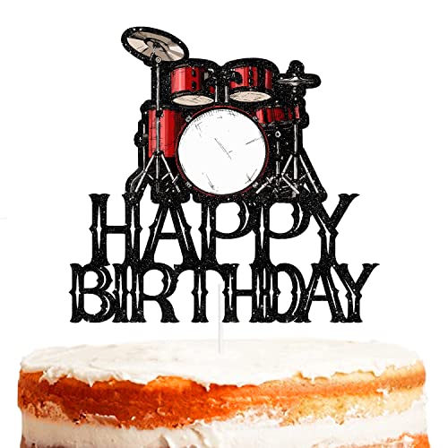 Tortenaufsatz Musik Rock Roll Drummer Thema Dekor Supplies Baby Shower Jungen Mädchen Happy Birthday Party Dekorationen Schwarz Glitzer von HEYUWING