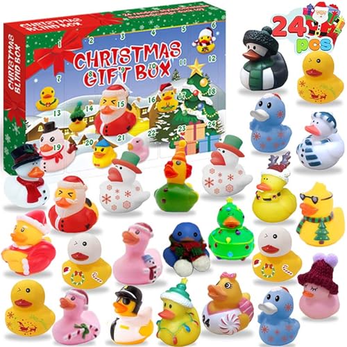 HFDHD 24-teiliger Weihnachts-Adventskalender mit Gummienten, Badespielzeug, Weihnachts-Blindbox, Spielzeugenten für Kinder, Jungen und Mädchen, Adventskalender (A) von HFDHD