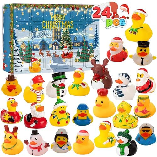 HFDHD 24-teiliger Weihnachts-Adventskalender mit Gummienten, Badespielzeug, Weihnachts-Blindbox, Spielzeugenten für Kinder, Jungen und Mädchen, Adventskalender (B) von HFDHD